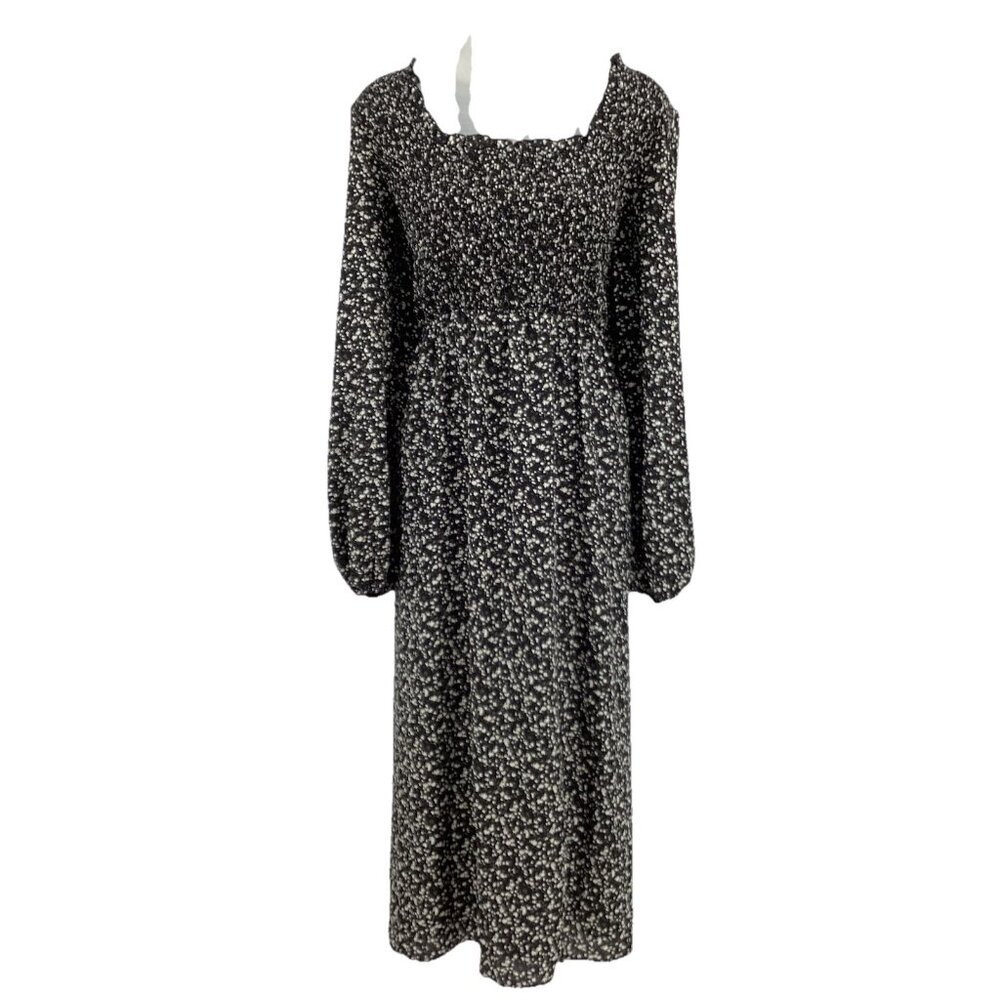 Disturbia Women Long Puff Sleeve Shirred Floral Bodice Midaxi Dress Black Sz 16